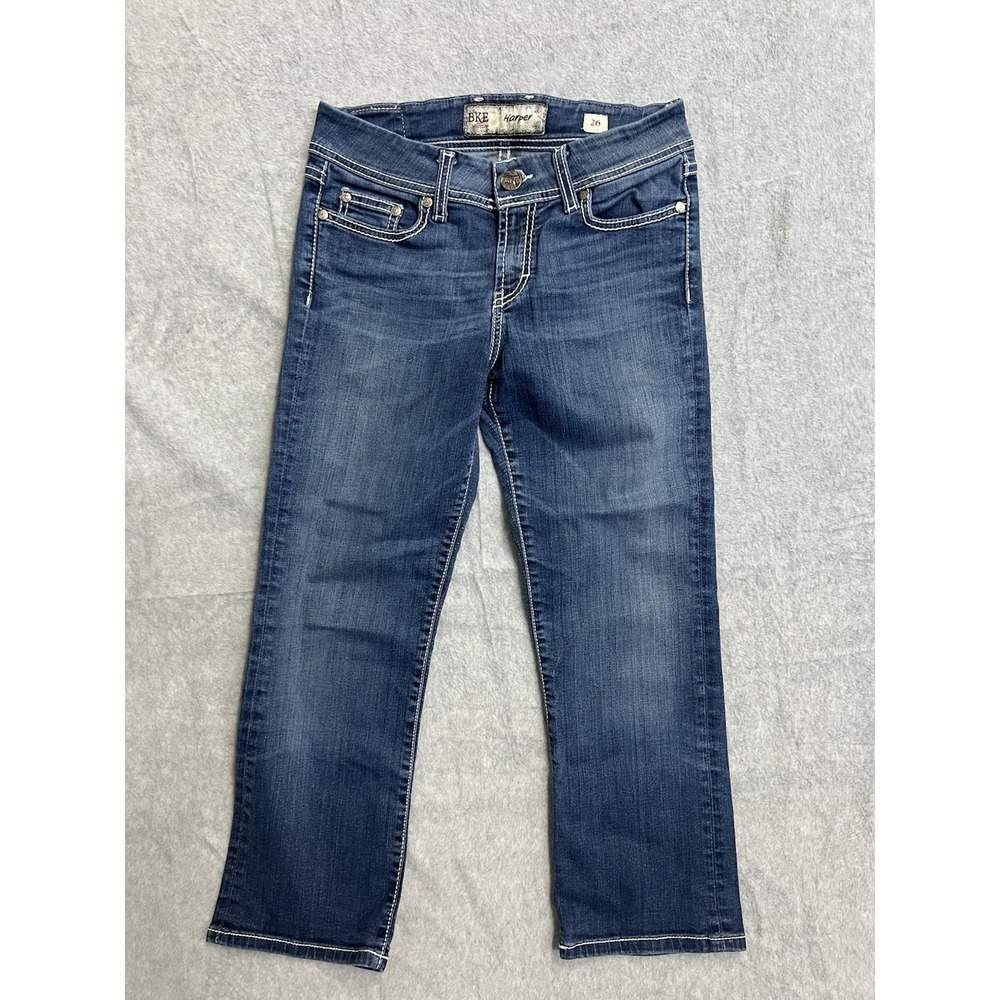BKE Harper Straight Leg Jeans Womens 26 Medium Wash Contrast Stitch Denim Pants
